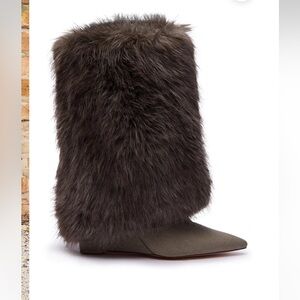 Faux Fur Knee-High Boot - Gray